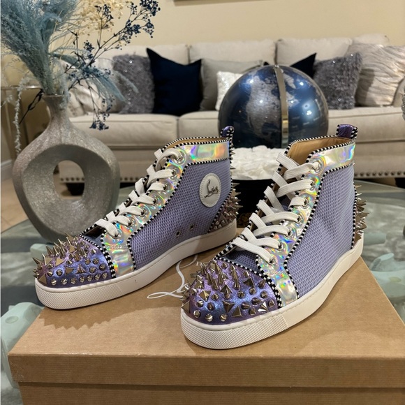 Authentic Christian Louboutin Purple Spiked Men Sneakers Retails at $1200 - Picture 3 of 6